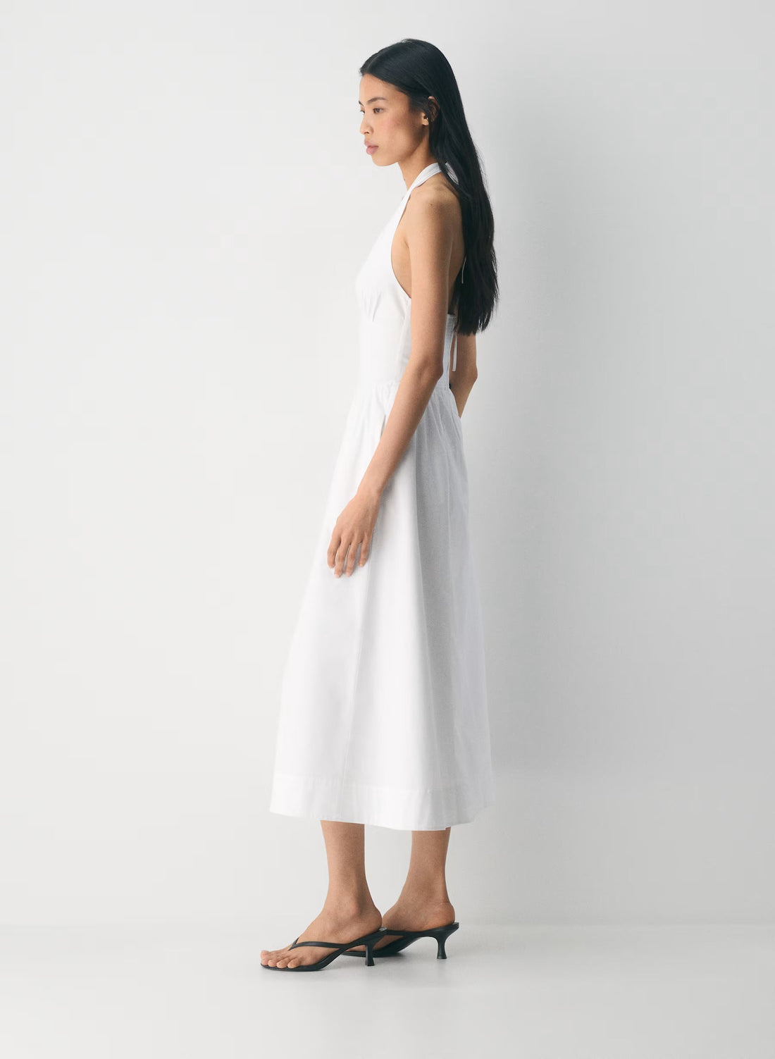 Cotton Poplin Halterneck Maxi Dress-Bright White
