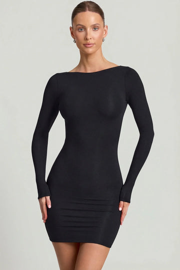 Modal Open-Back Bodycon Mini Dress In Black