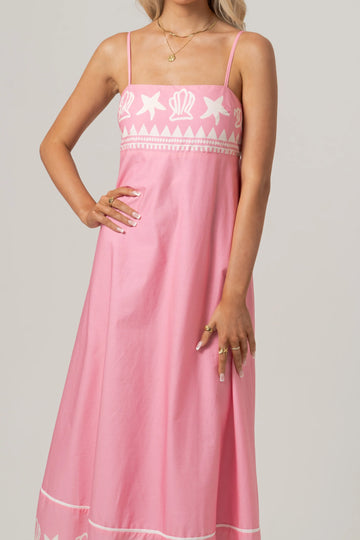 Delphine Pink Maxi Dress With Shell Print