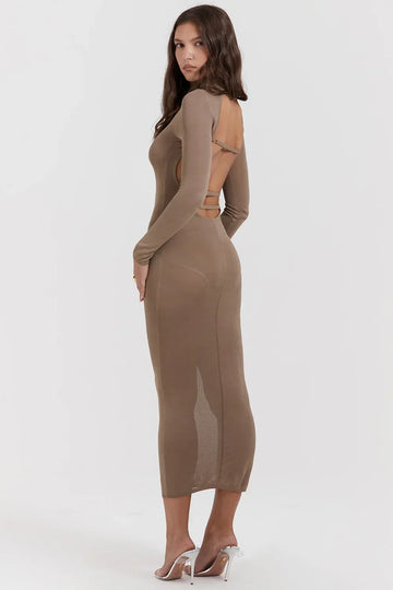 Roberta-Tan Knit Midi Dress