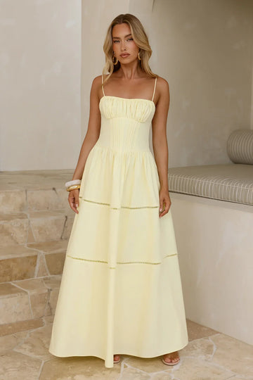 Sunny Day Embroidered Tiered Maxi Dress Yellow