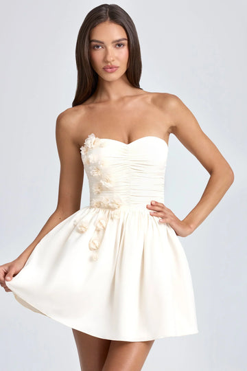 Bandeau Floral-Appliqué Corset Mini Dress In Ivory