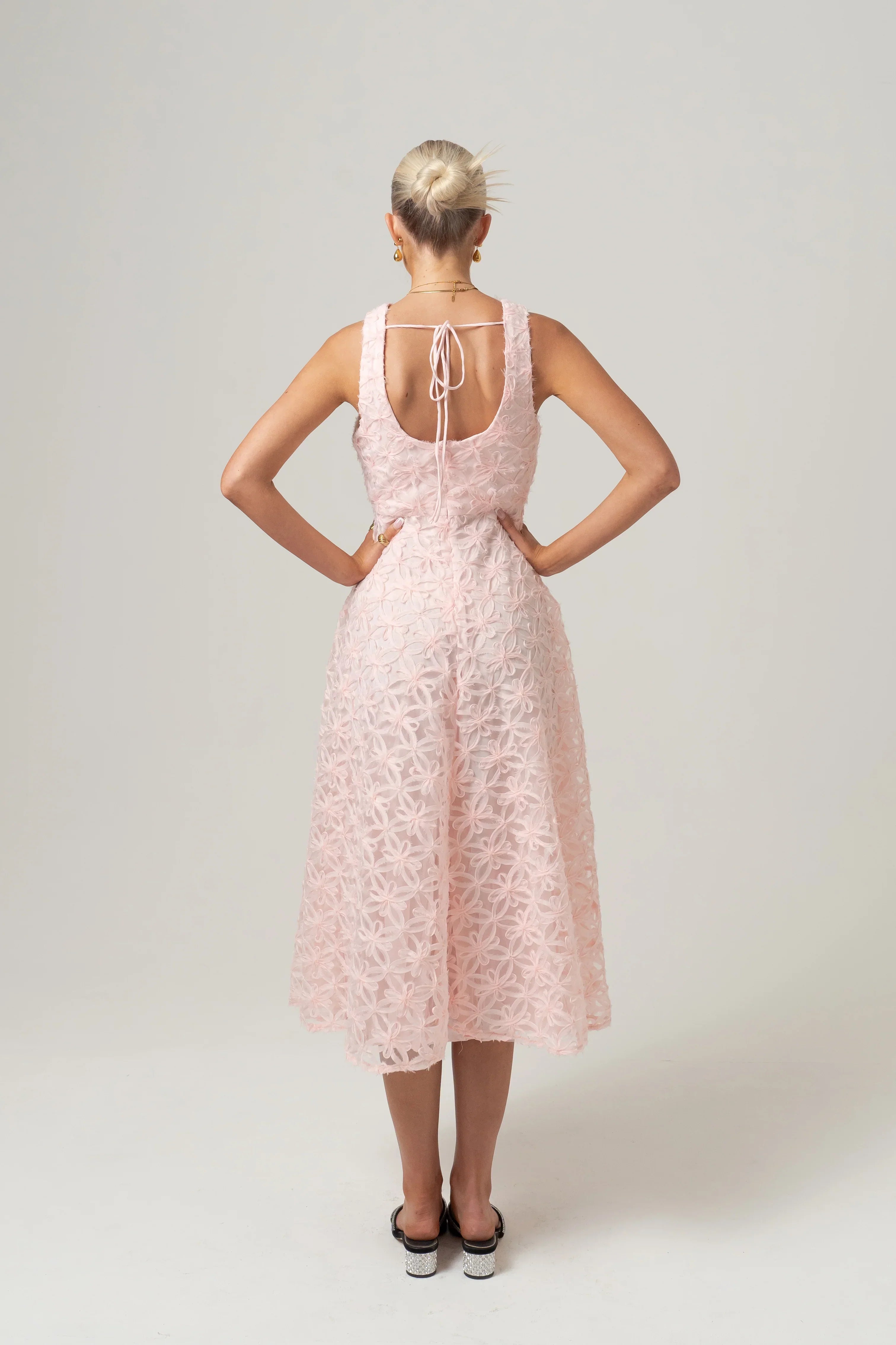Angelina Soft Pink Midi Dress With Back Tie