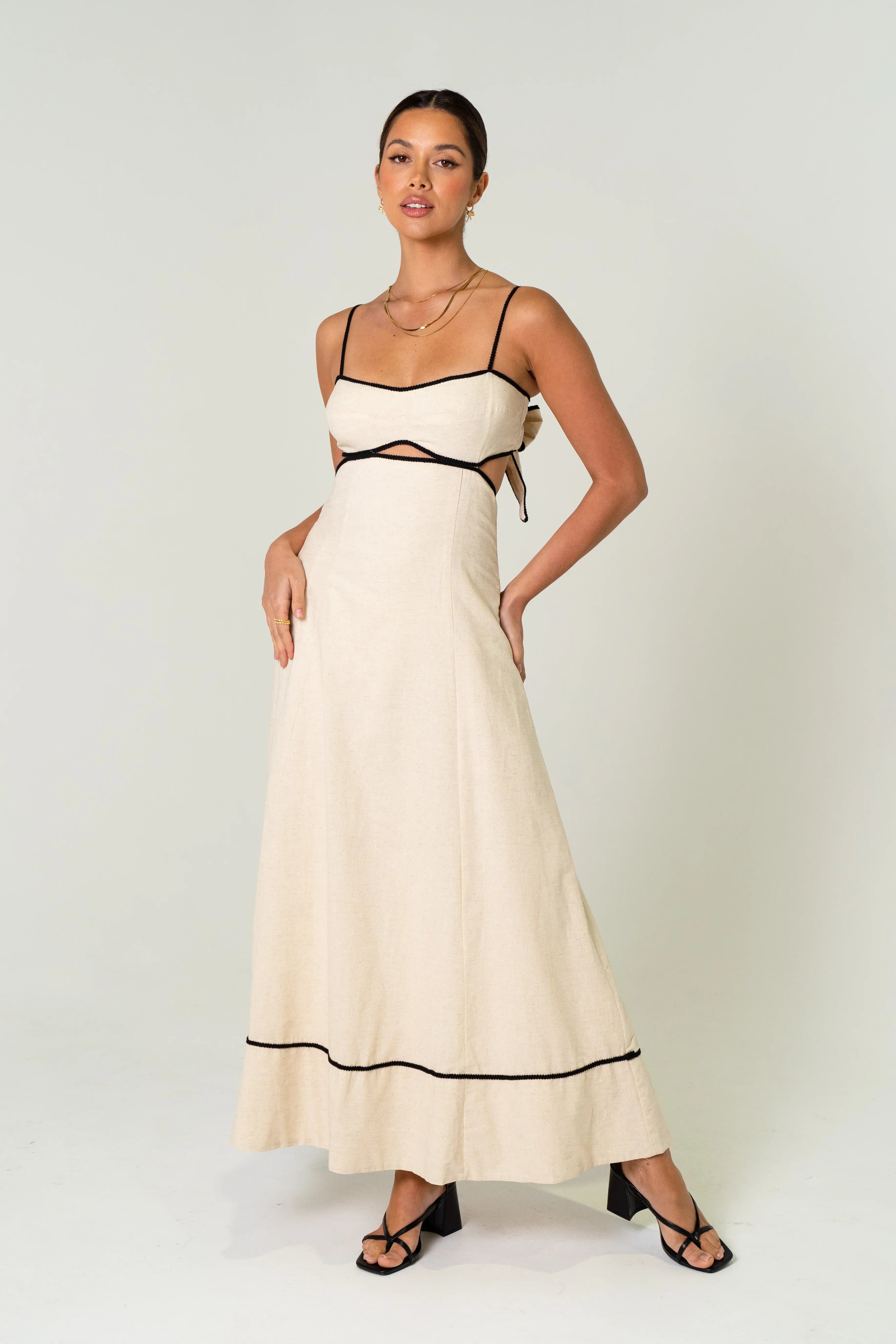 Melissa Linen Maxi Dress With Contrast Trims