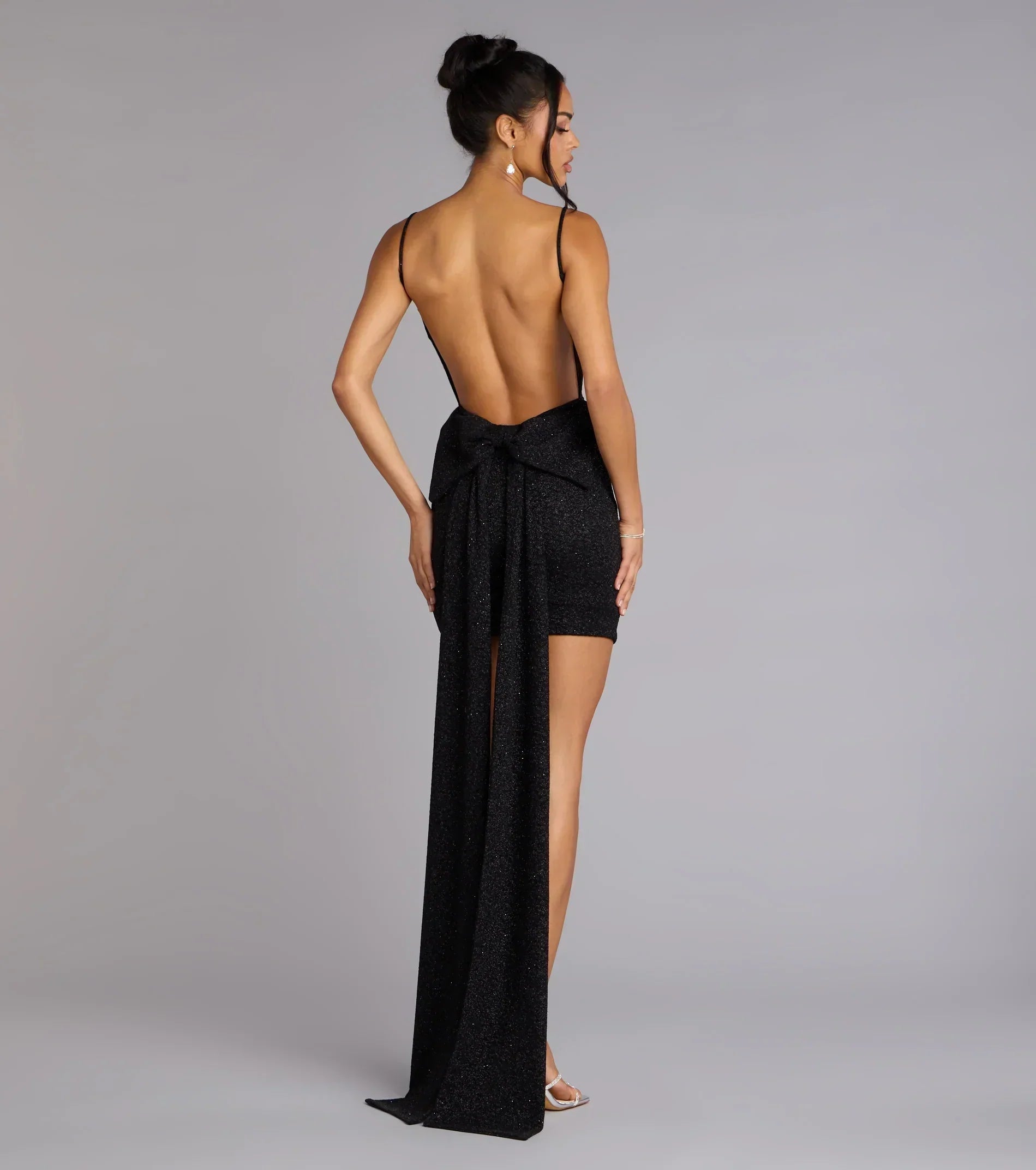 Toni Glitter Open Back Bow Mini Dress