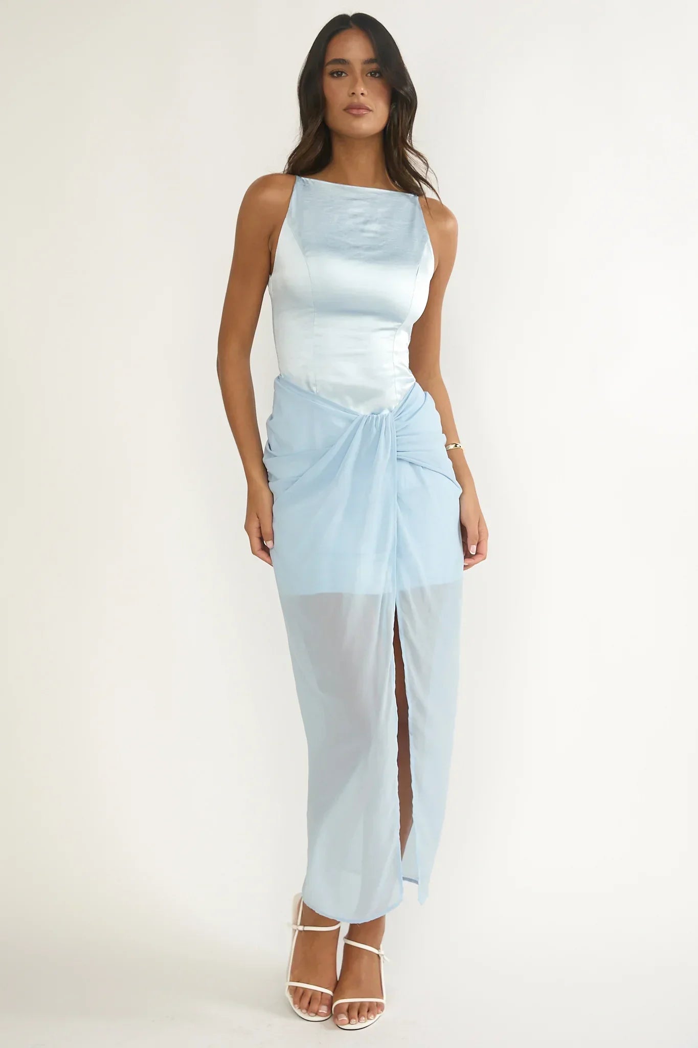 Amelisse Sheer Waist Wrap Maxi Dress Ice Blue
