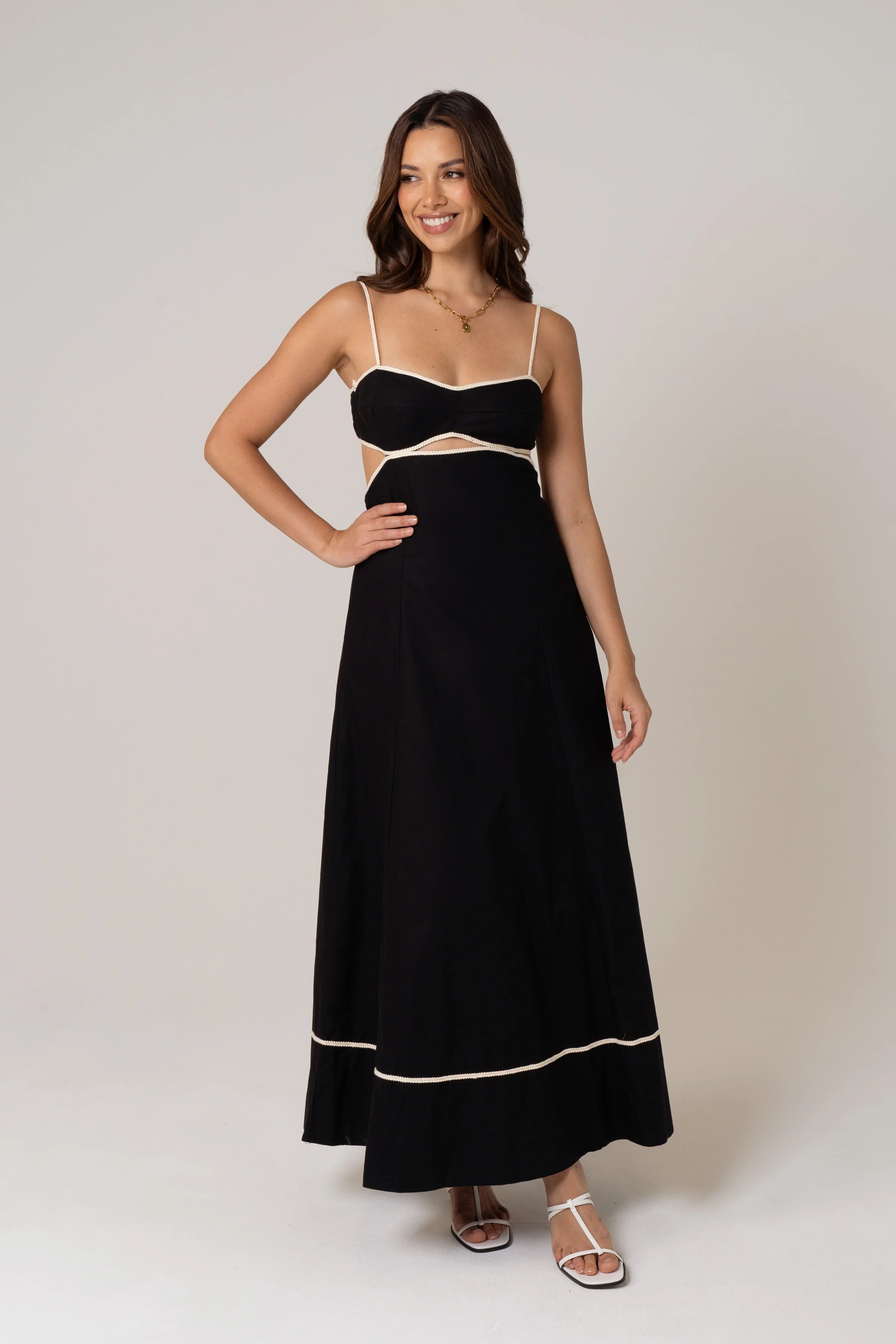 Melissa Linen Maxi Dress With Contrast Trims