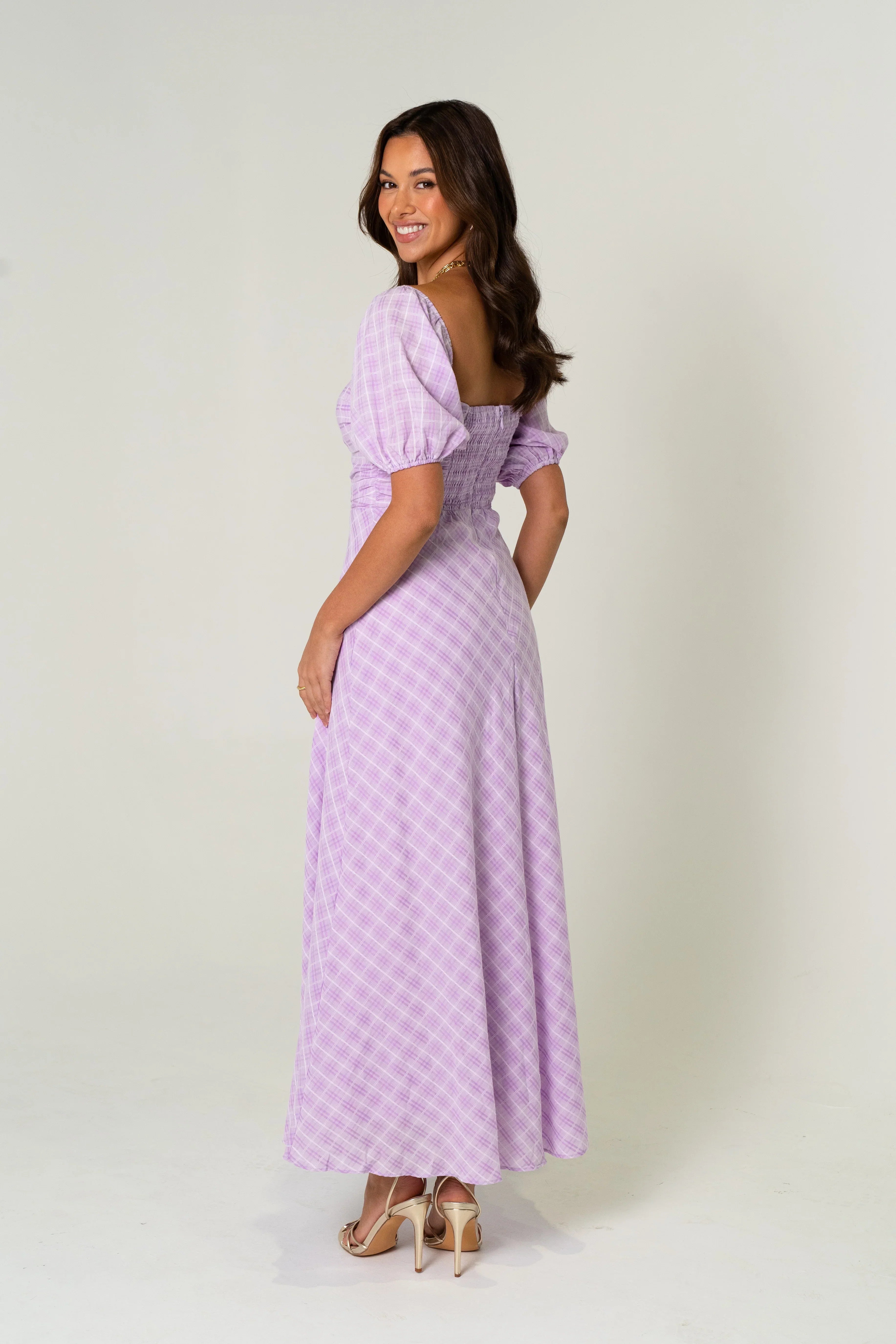 Cassandra Soft Lilac Gingham Maxi Dress