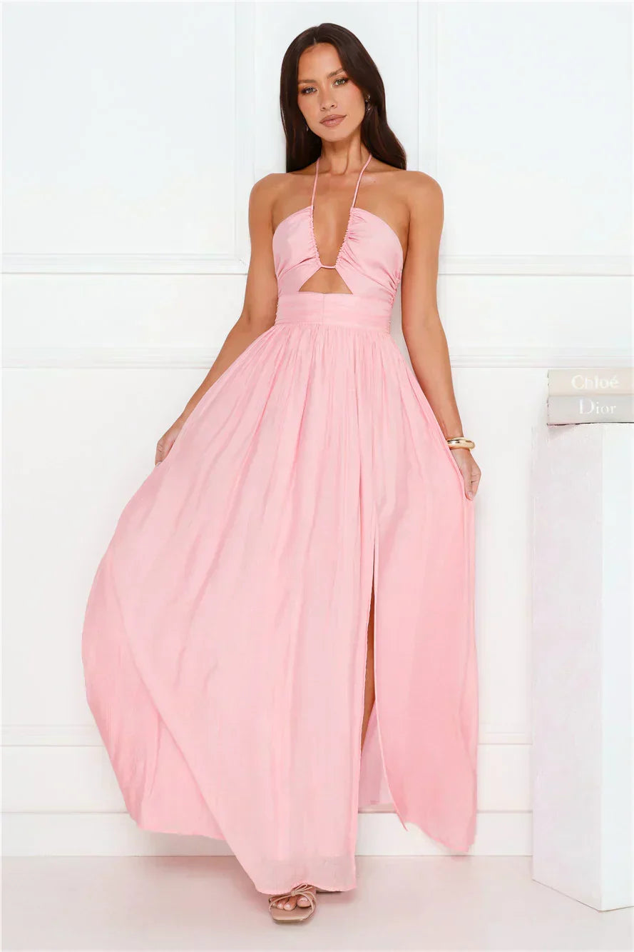 Hibiscus Hues Halter Maxi Dress