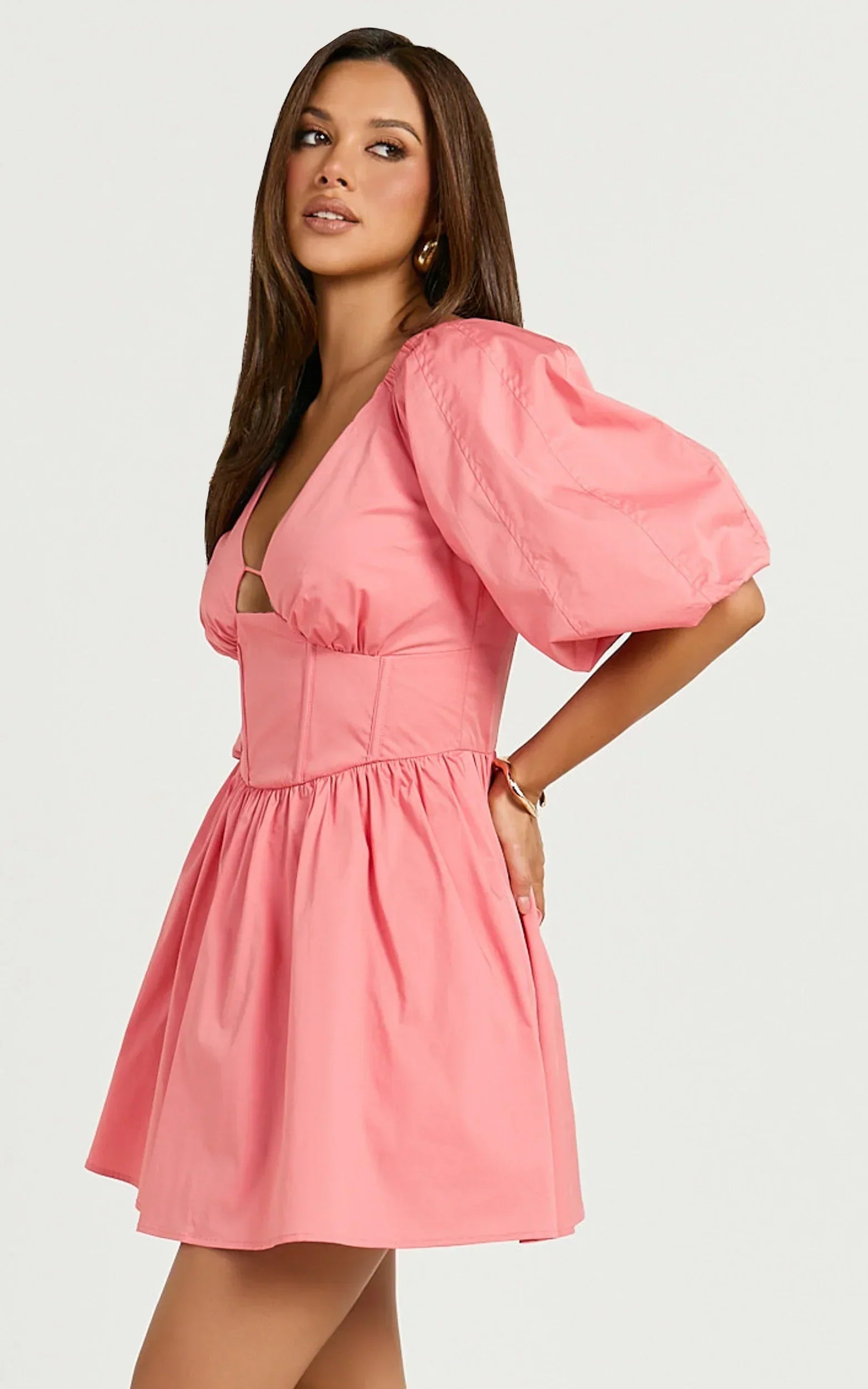 Amalie The Label - Ray Long Sleeve Corset Panel Mini Dress - In Berry