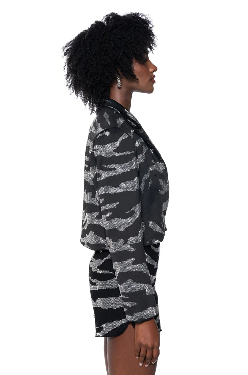 Pop Star Zebra Rhinestone Crop Blazer