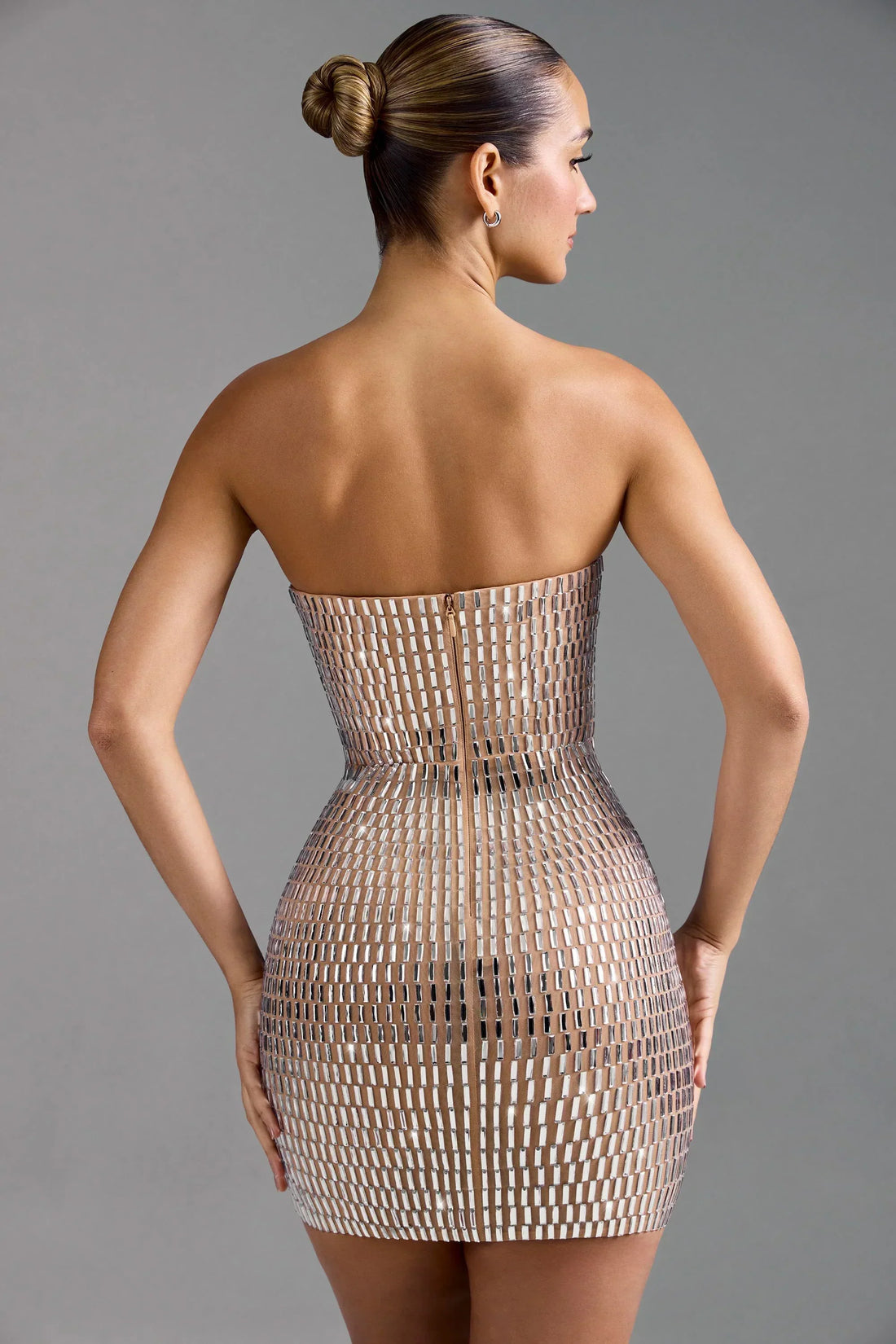 Embellished Bandeau Mini Dress In Almond