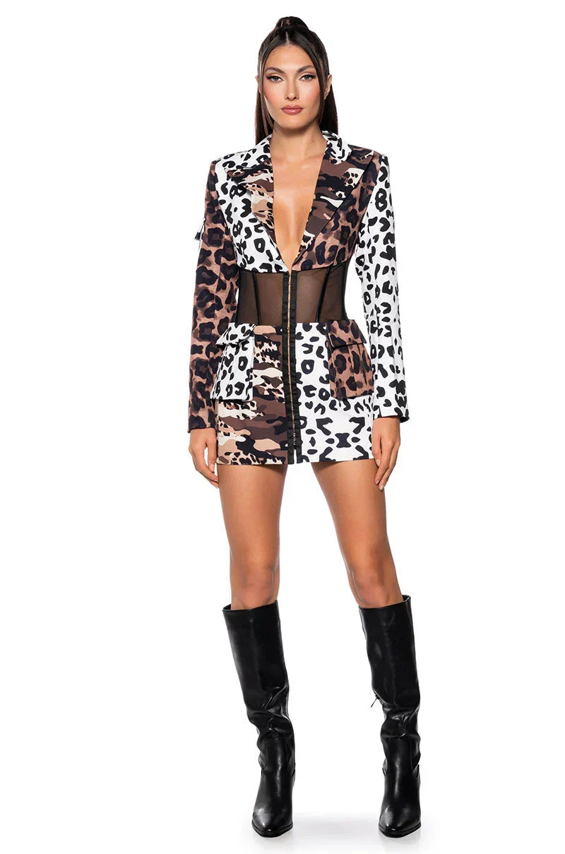 Beibs In The Trap Corset Blazer In Patchwork Cheetah