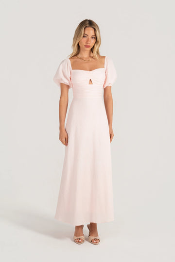 Felicia Soft Pink Puff Sleeve Maxi Dress