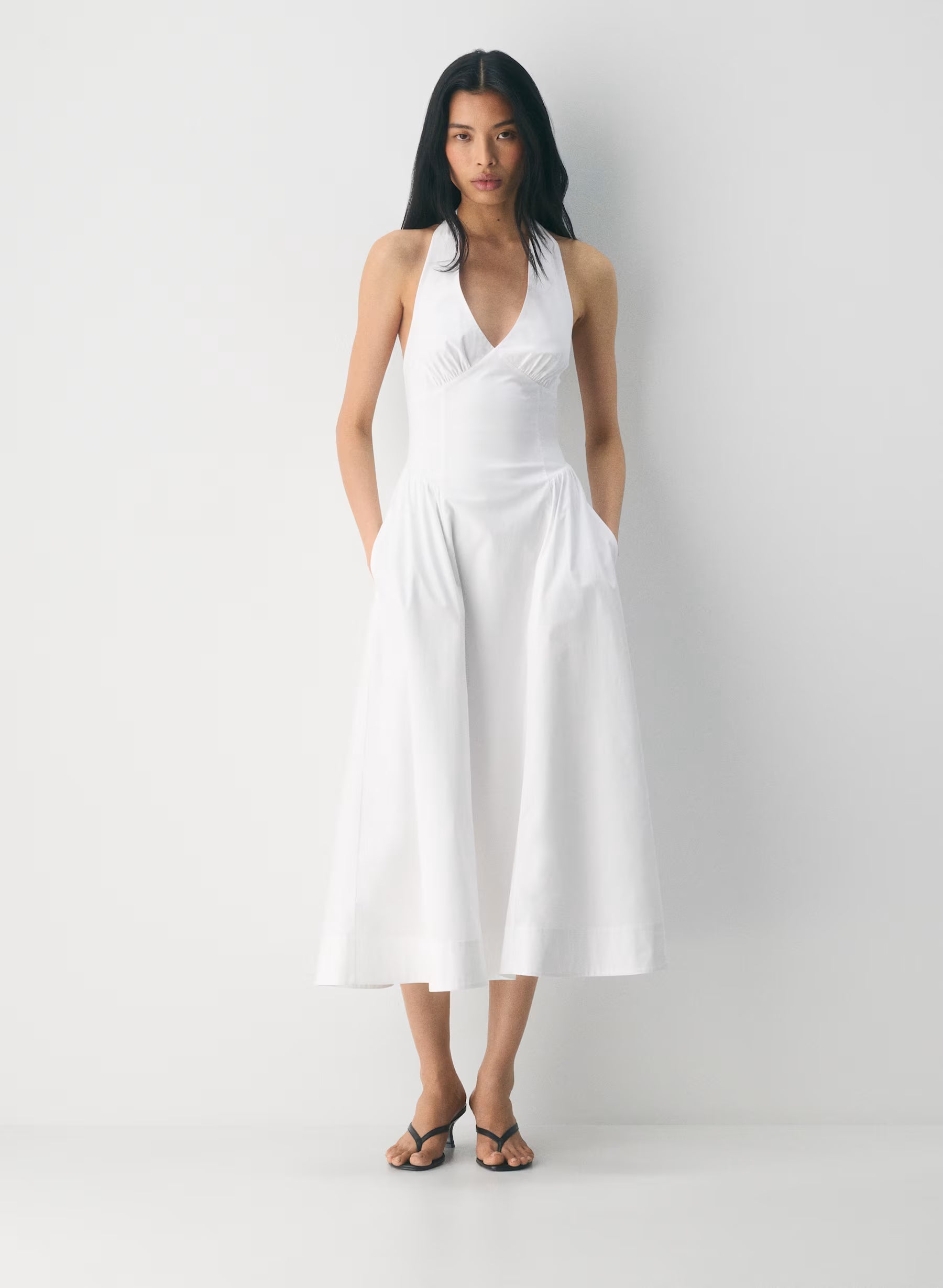 Cotton Poplin Halterneck Maxi Dress-Bright White