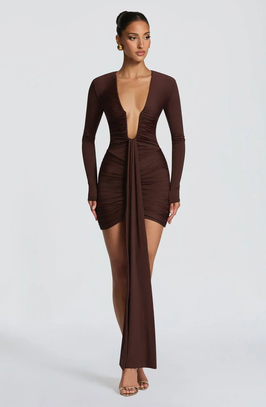 Tara Mini Dress - Plum Brown