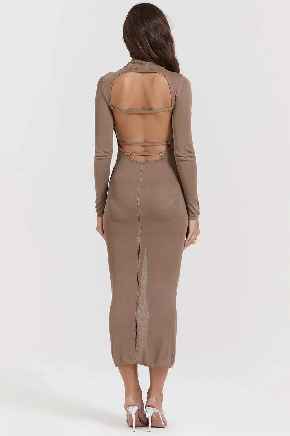 Roberta-Tan Knit Midi Dress
