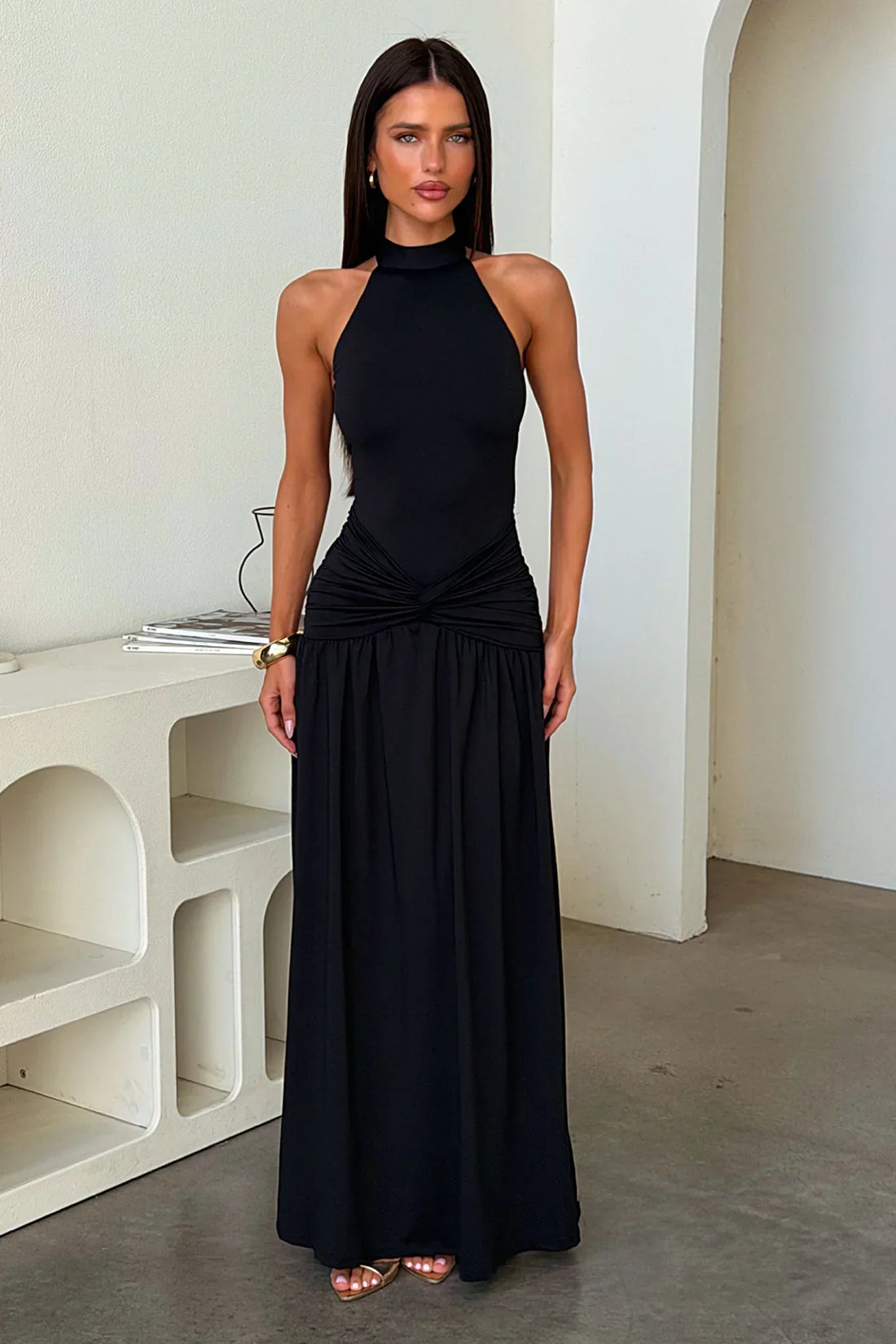 Tallulah High Neck Maxi Dress - Black