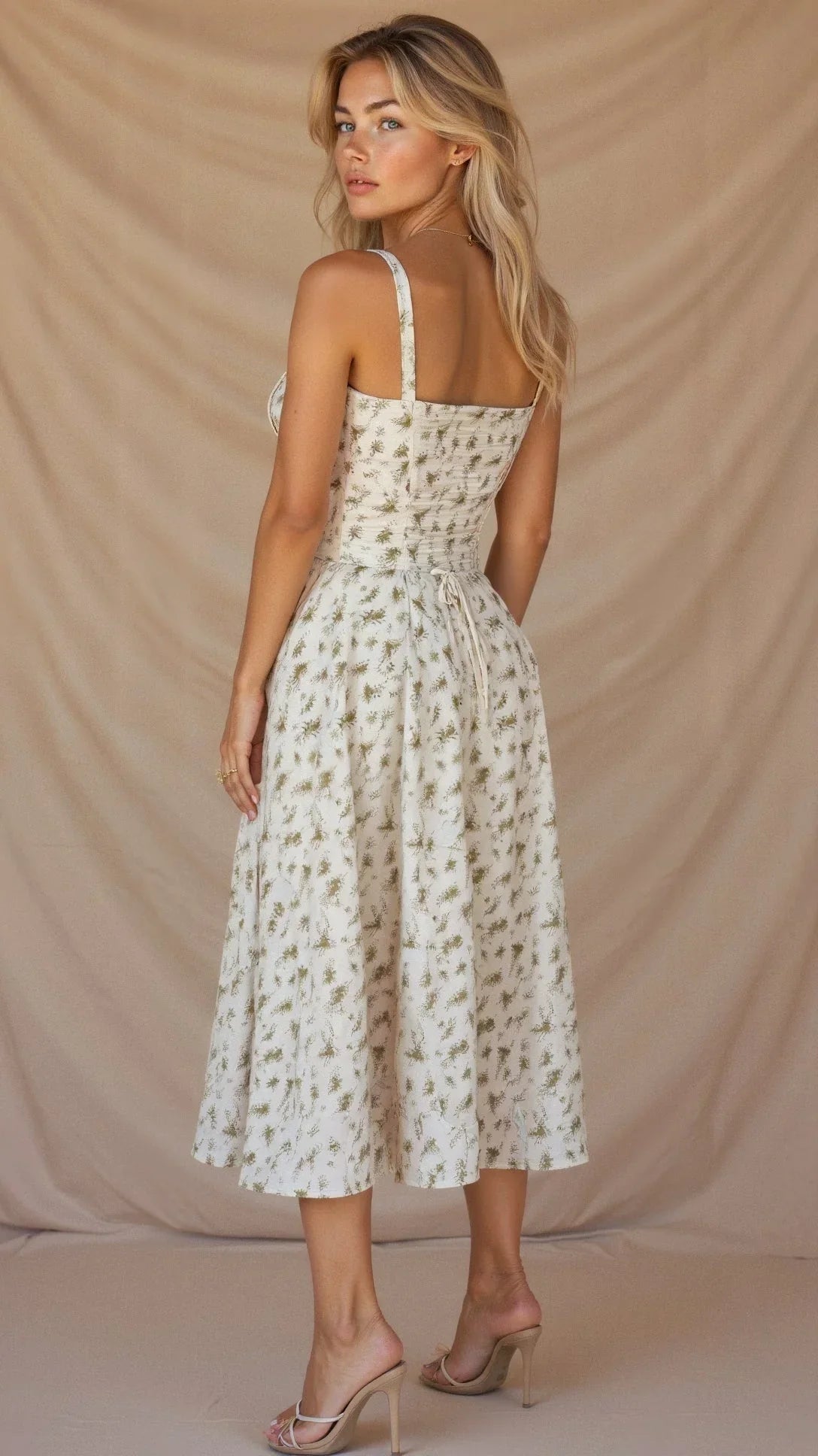 Corset Midi Dress – Tailored Waist And Flowing Skirt