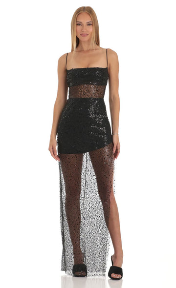Sequin Maxi Dress in Black