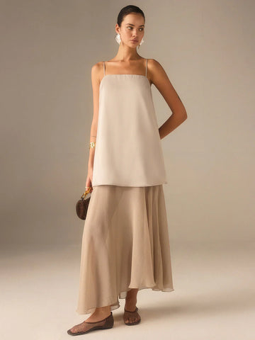 2 In 1 Semi-Sheer Chiffon Cami Maxi Dress