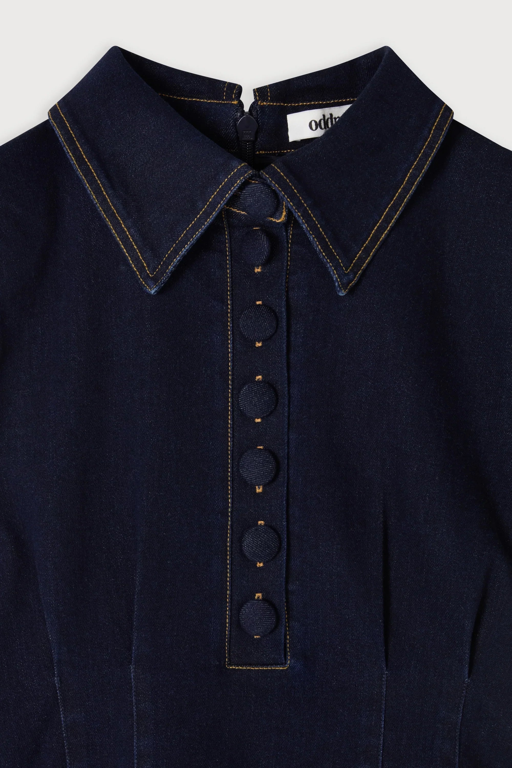 Cotton Mix Denim Collared Mini Dress