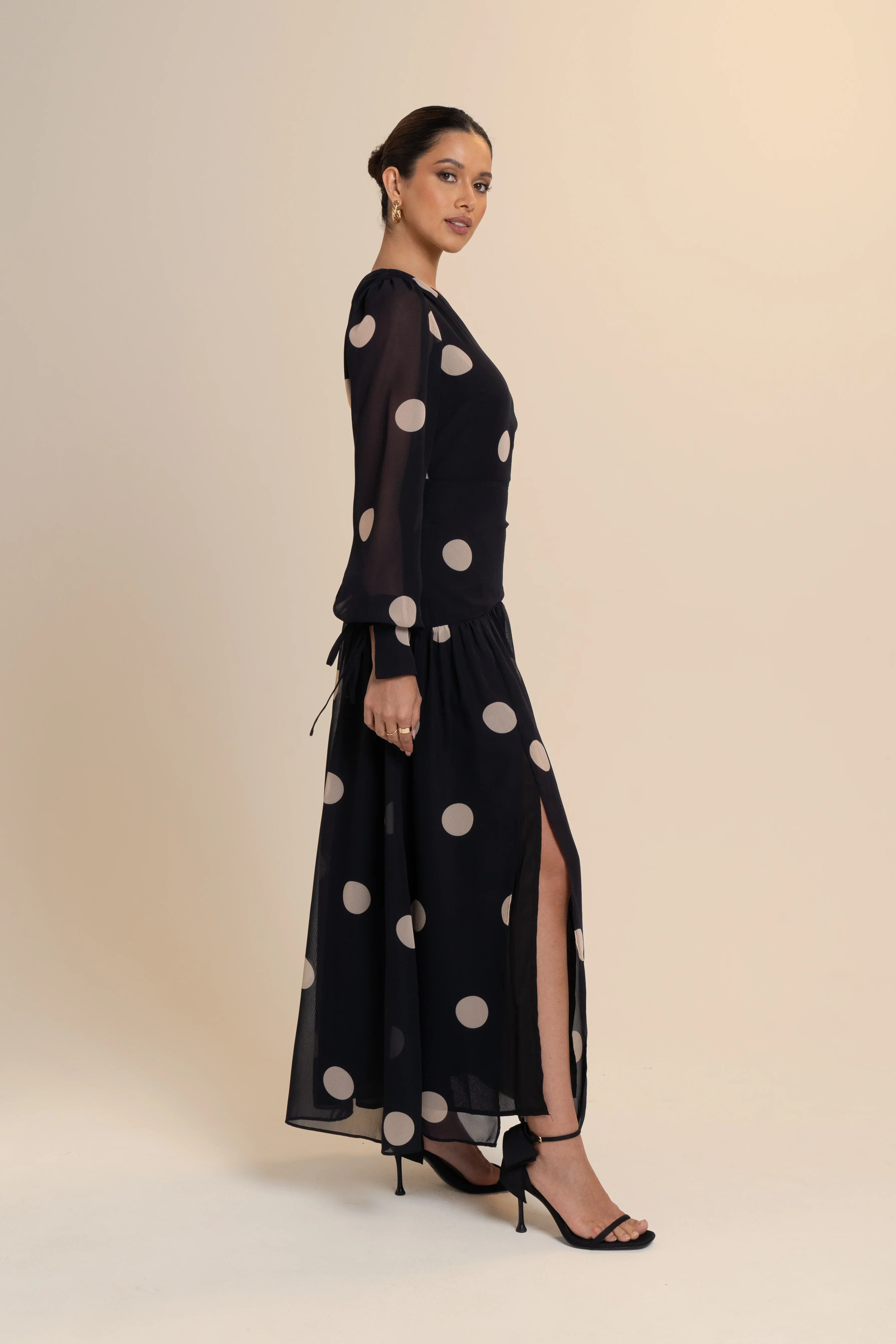 Jacqueline One Shoulder Polka Dot Maxi Dress