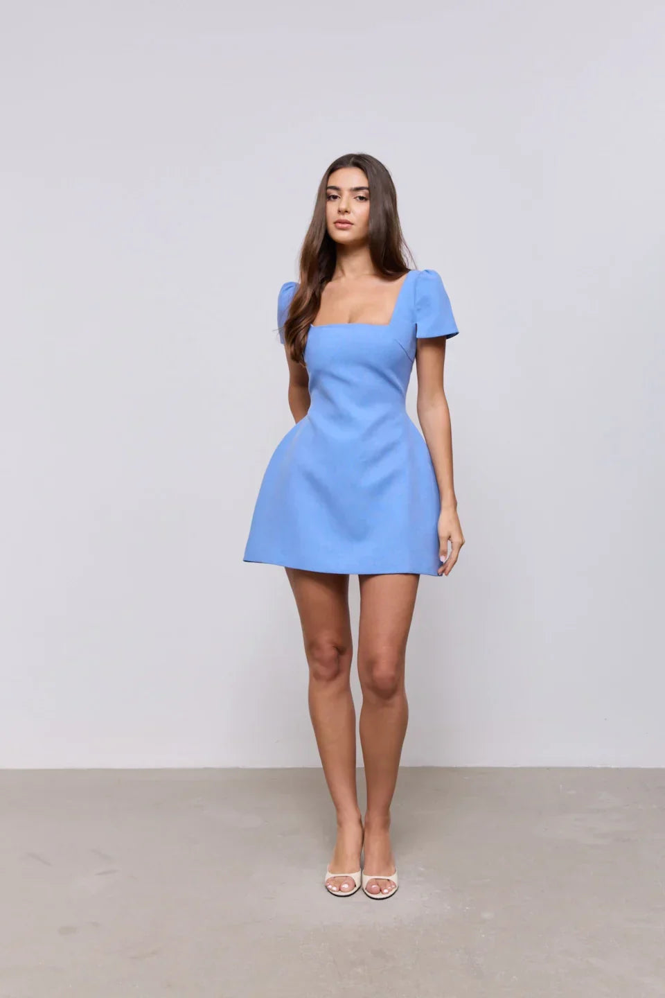 Linen Mix Square Neck Mini Dress