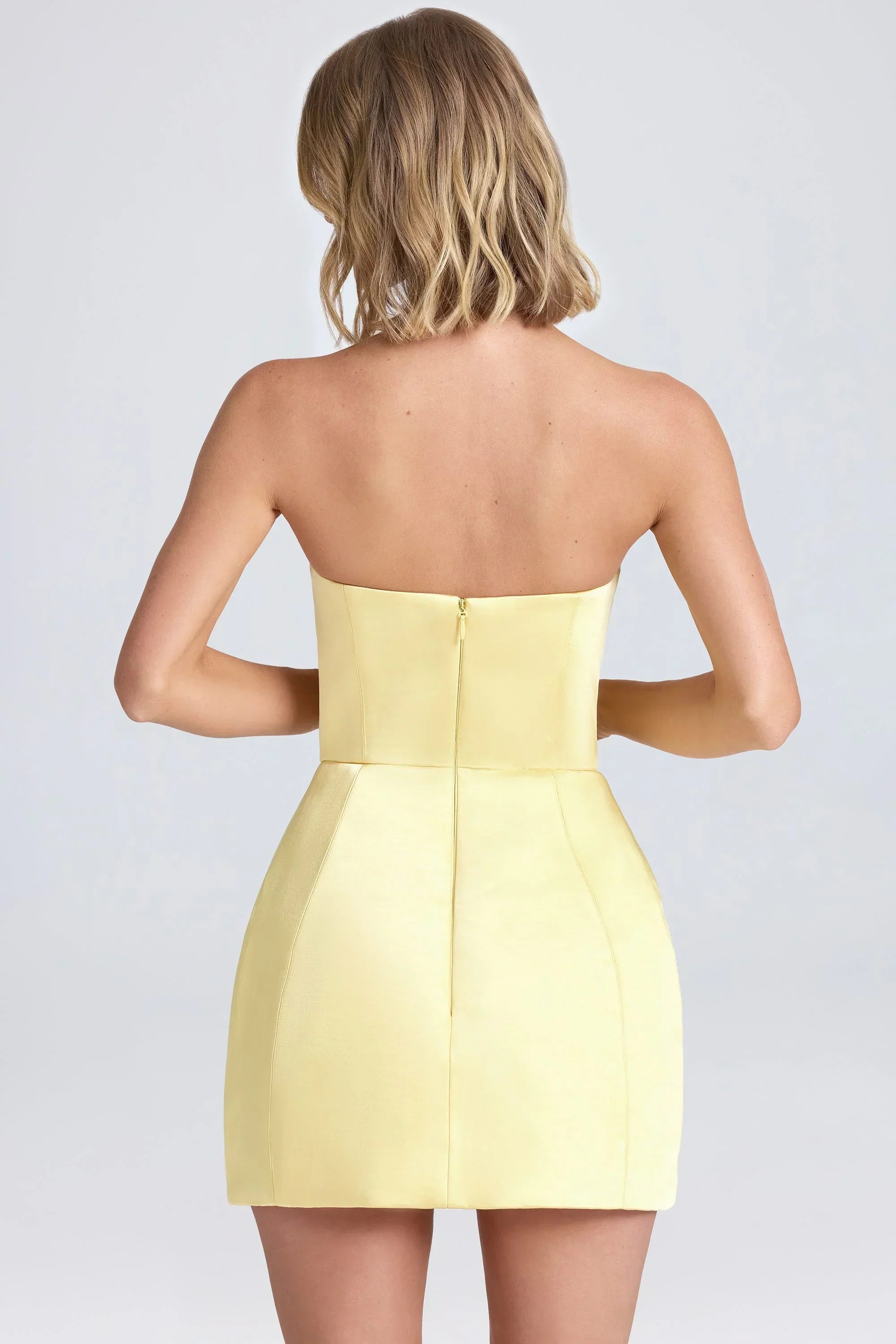 Bandeau Structured Tulip Mini Dress In Lemon Sherbet