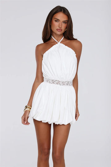 Golden Girl Hours Halter Mini Dress White