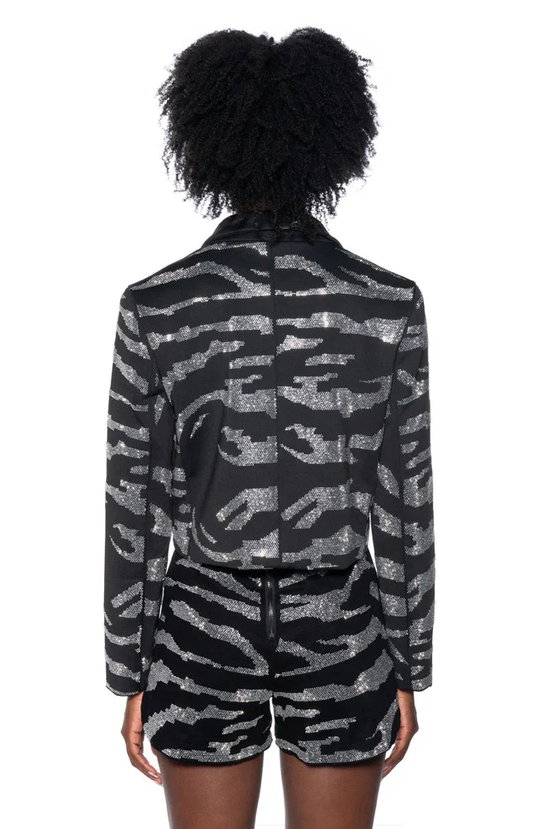Pop Star Zebra Rhinestone Crop Blazer