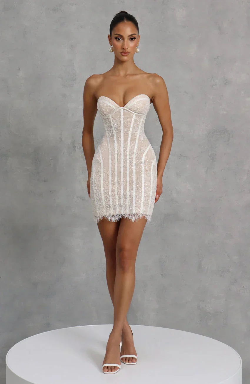Sian Mini Dress - Ivory Embellishment