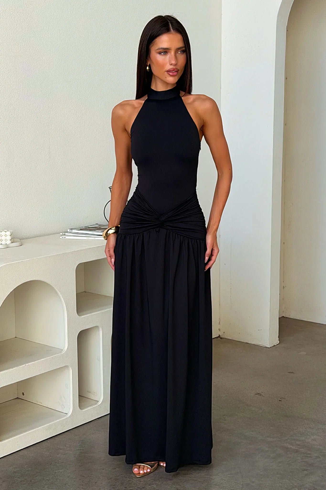 Tallulah High Neck Maxi Dress - Black