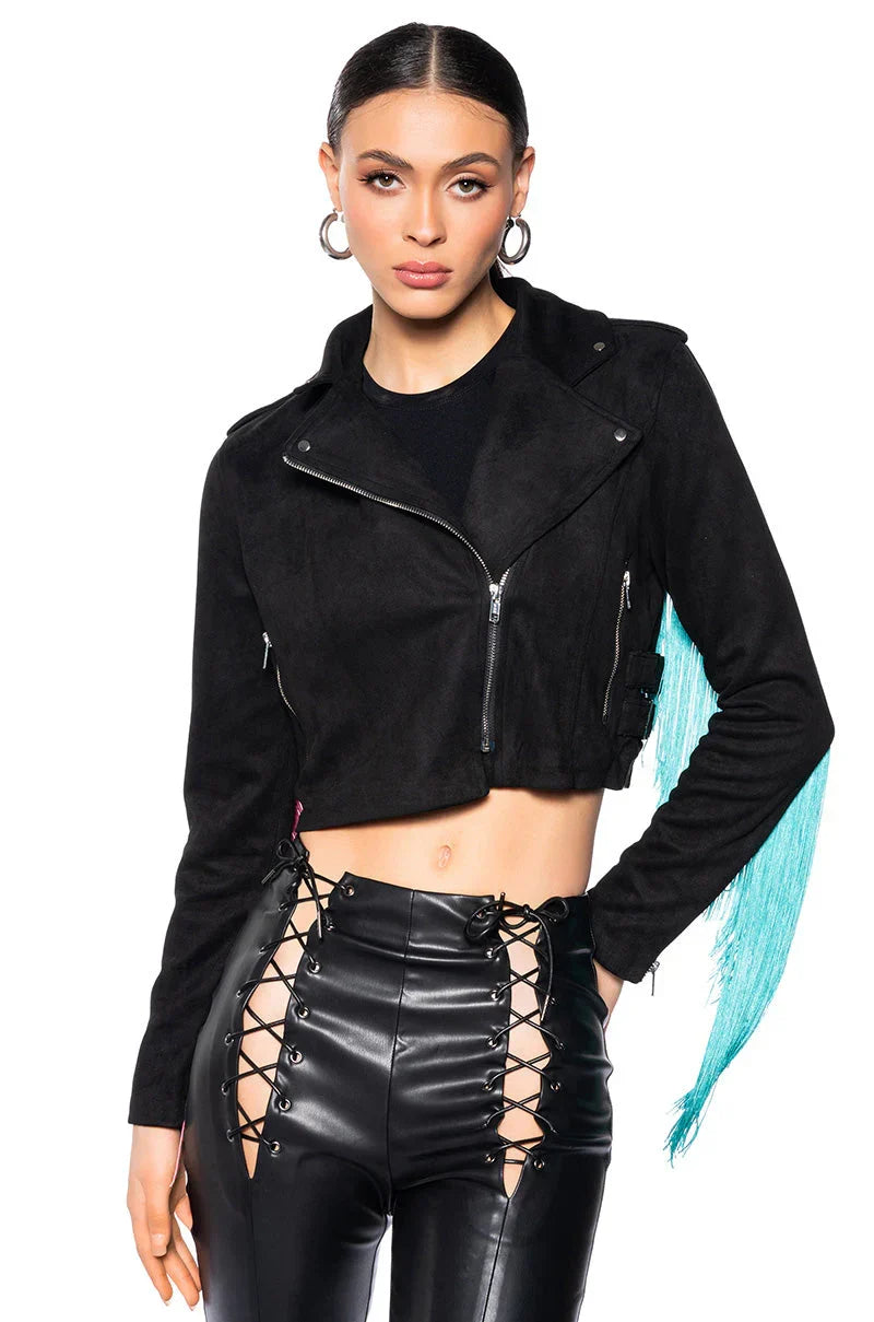 Fringe Back Light Weight Moto Jacket