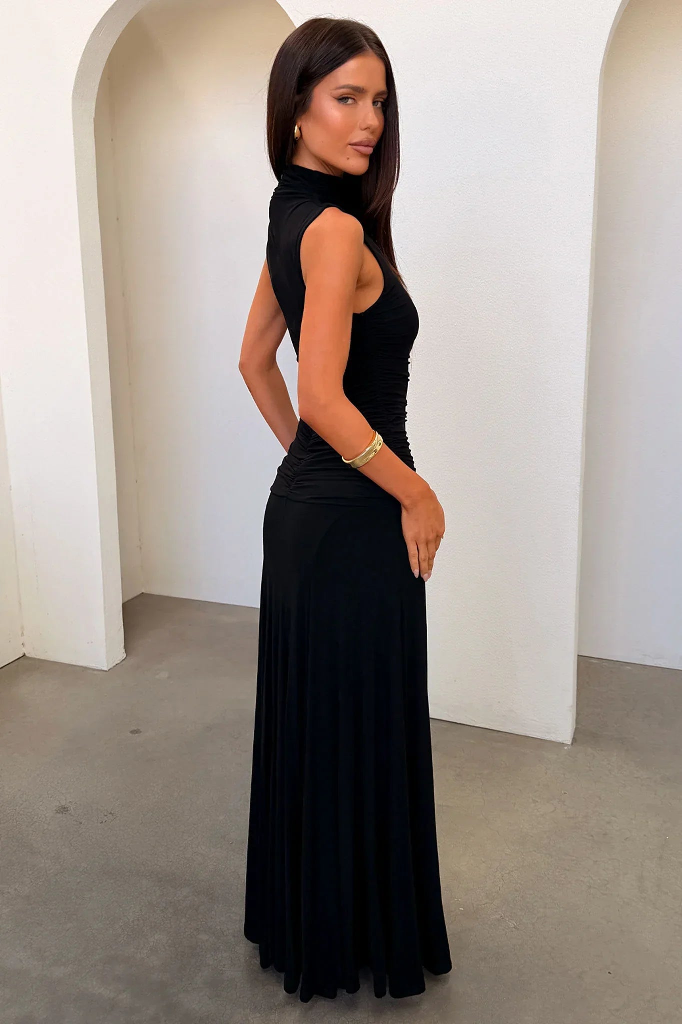 Nixie High Neck Maxi Dress - Black