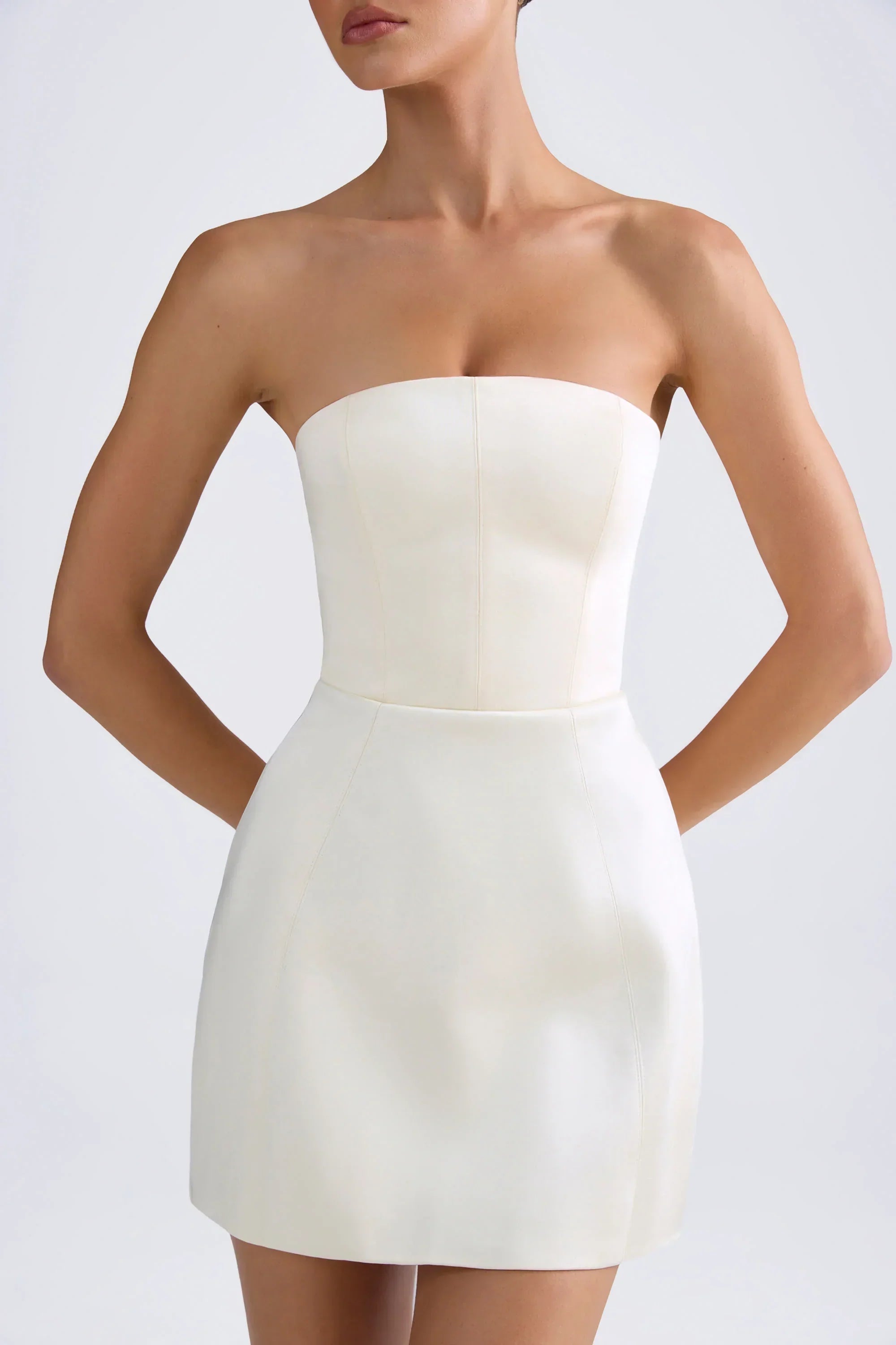 Bandeau Structured Tulip Mini Dress In Ivory