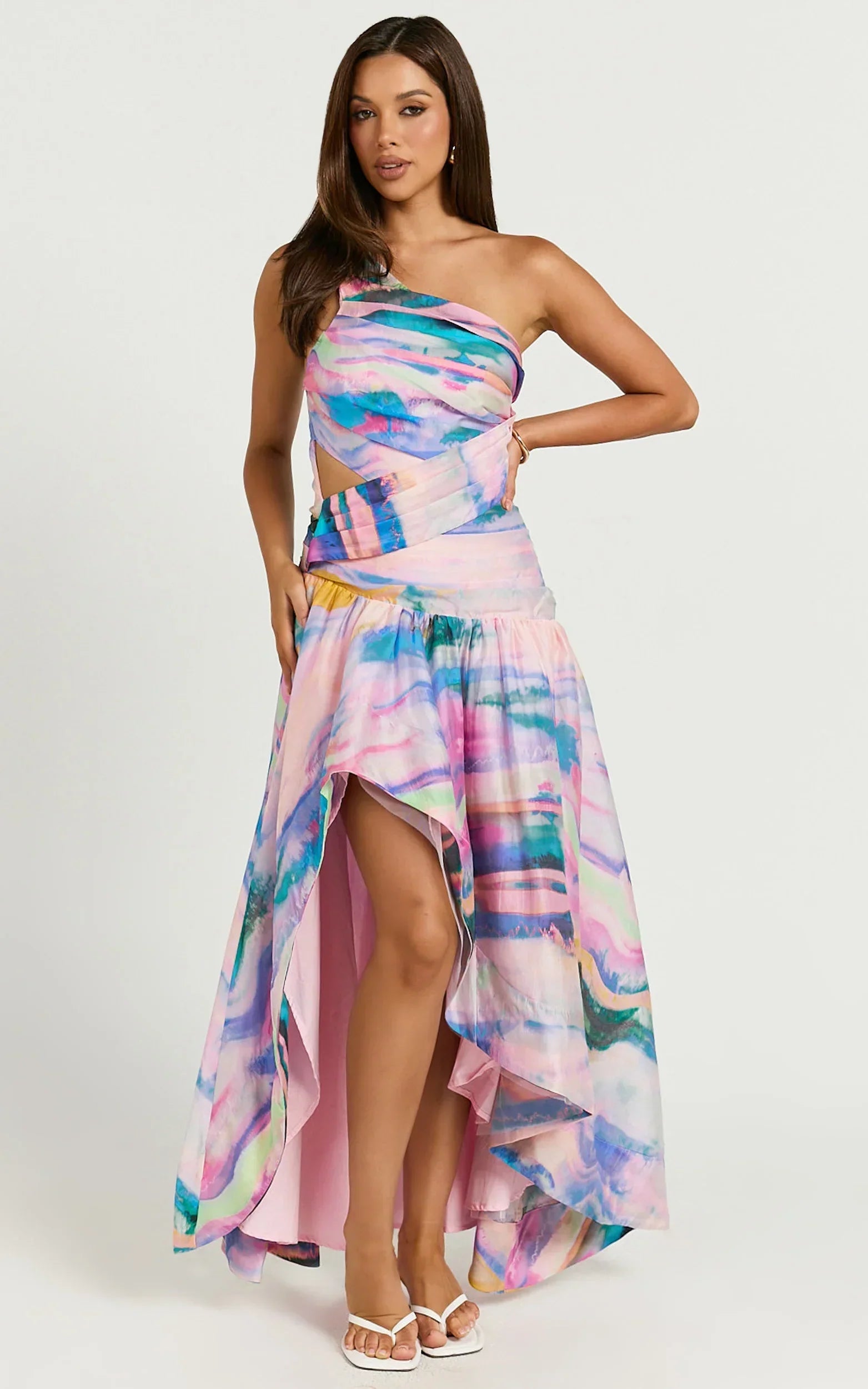 Amalie The Label - Keziah One Shoulder Asymmetric Maxi Dress - Int
