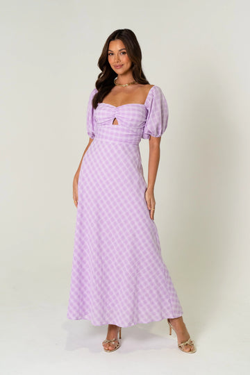 Cassandra Soft Lilac Gingham Maxi Dress