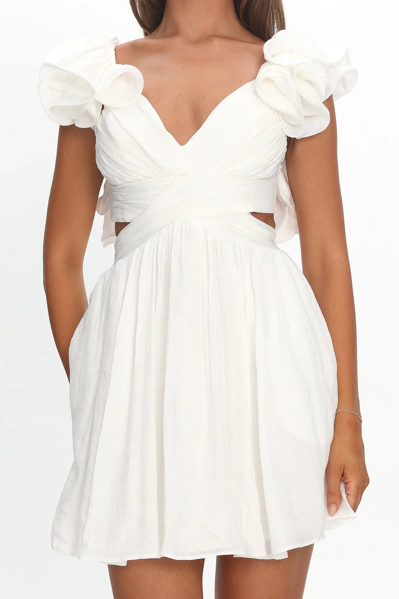 Adagio Lace-Up Back Mini Dress Off White