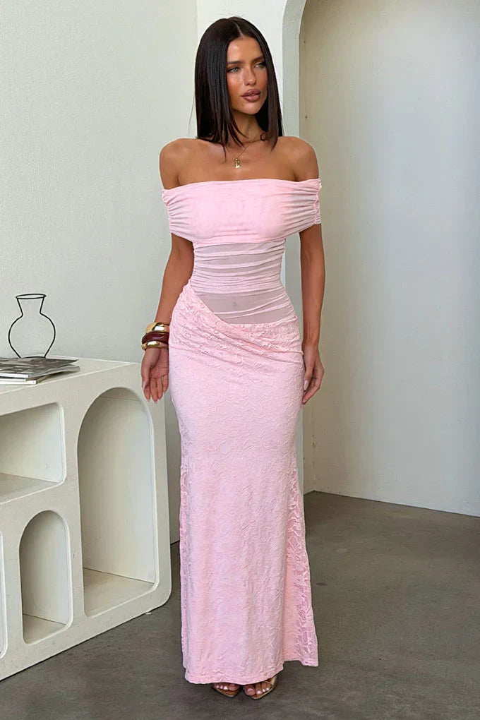Oceana Off-Shoulder Maxi Dress - Baby Pink