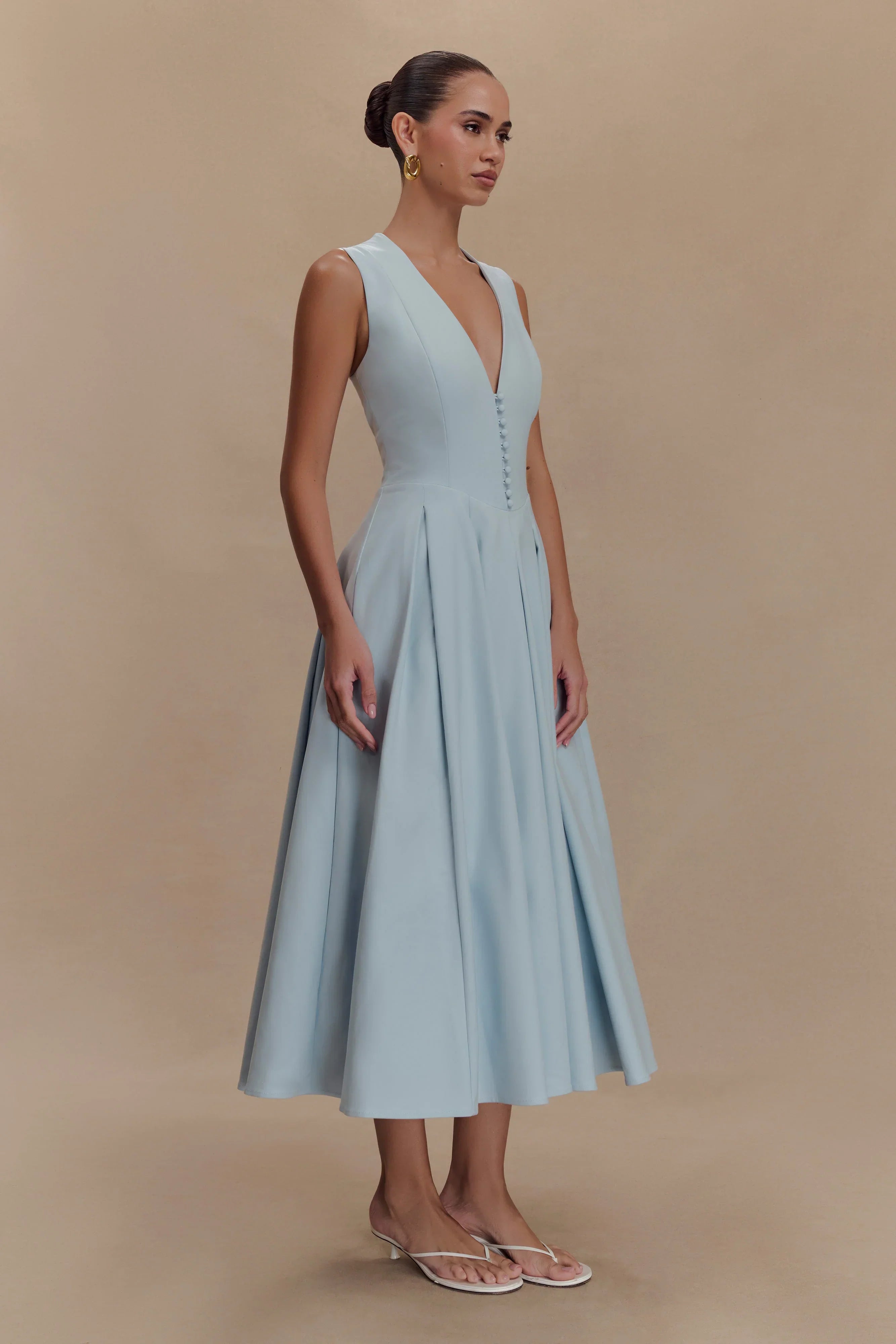 Keely Cotton Sleeveless Midi Dress - Sky Blue