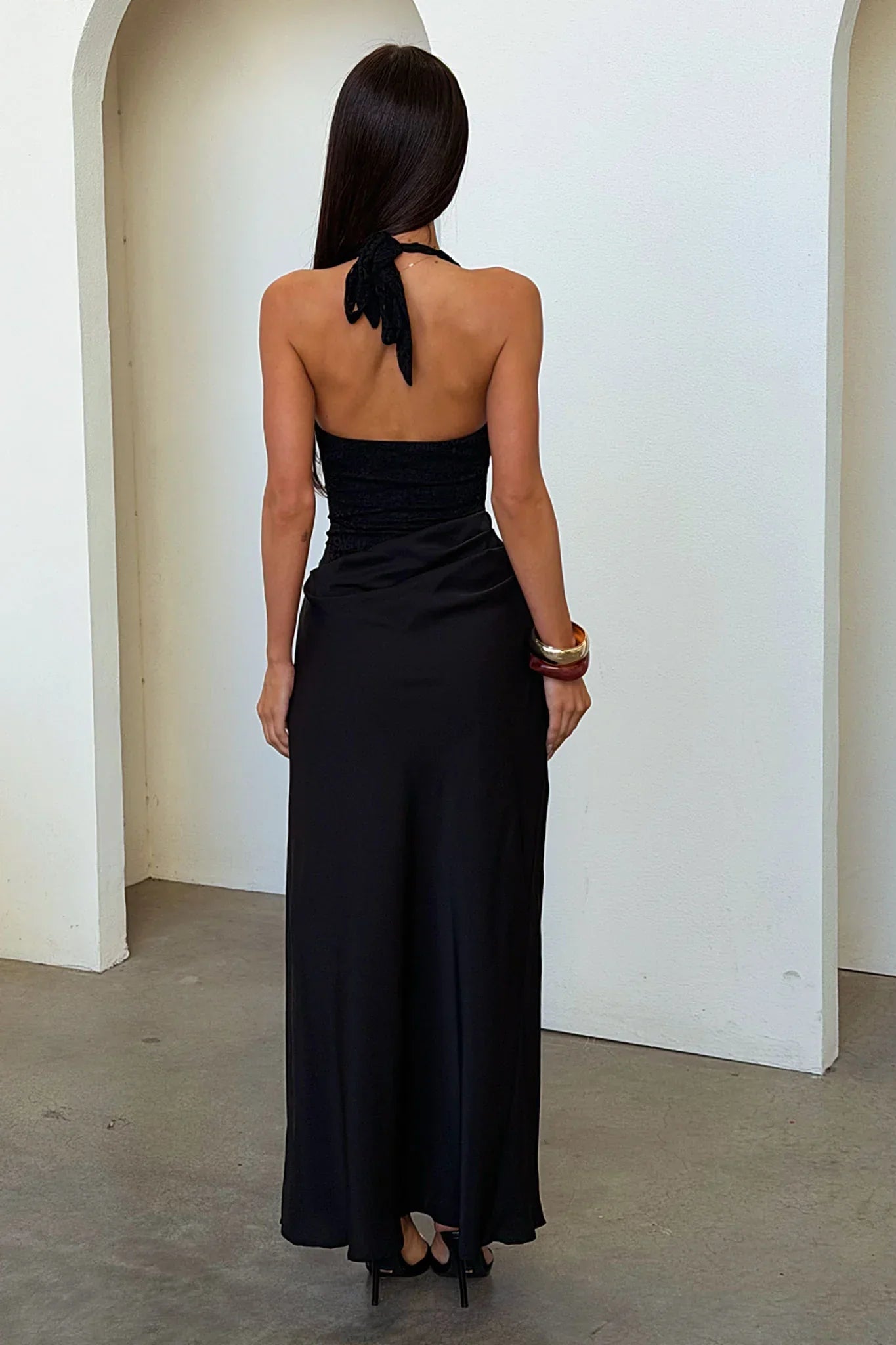 Sable Halter Neck Lace Maxi Dress - Black