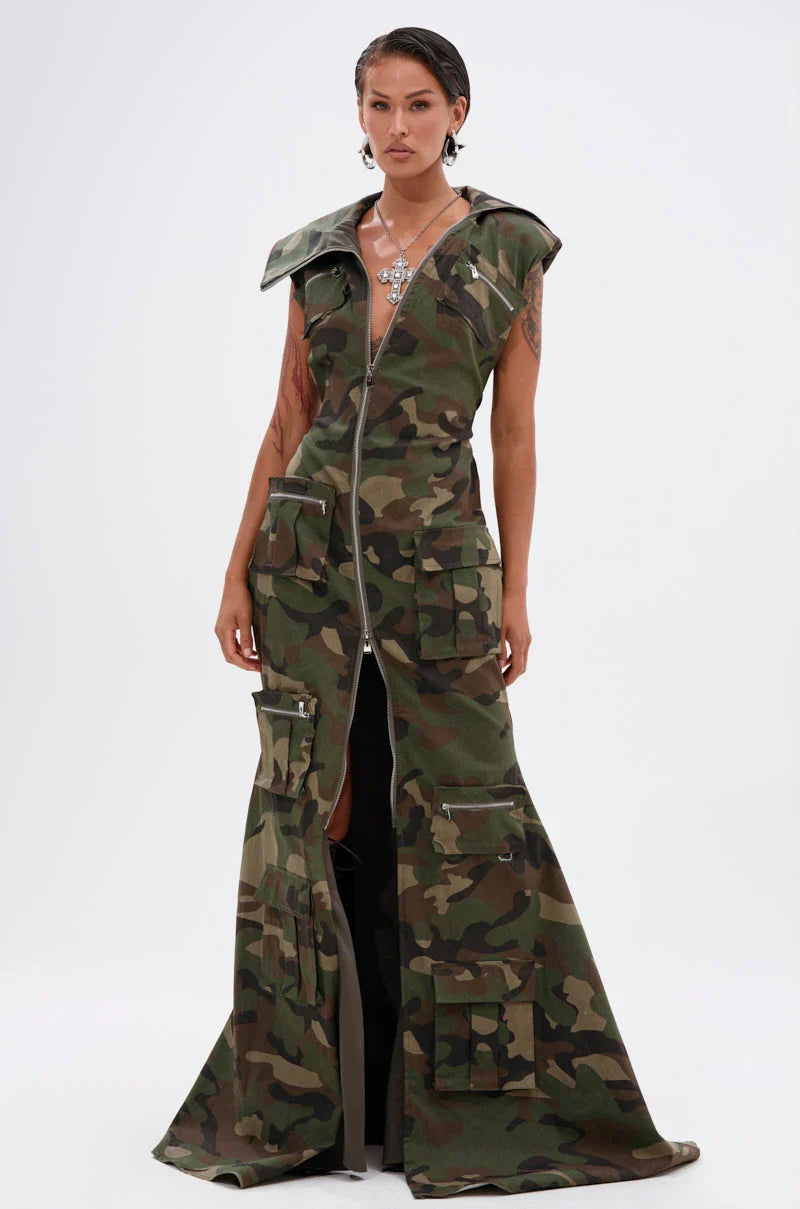 Now You See Me Camo Print Maxi Dress