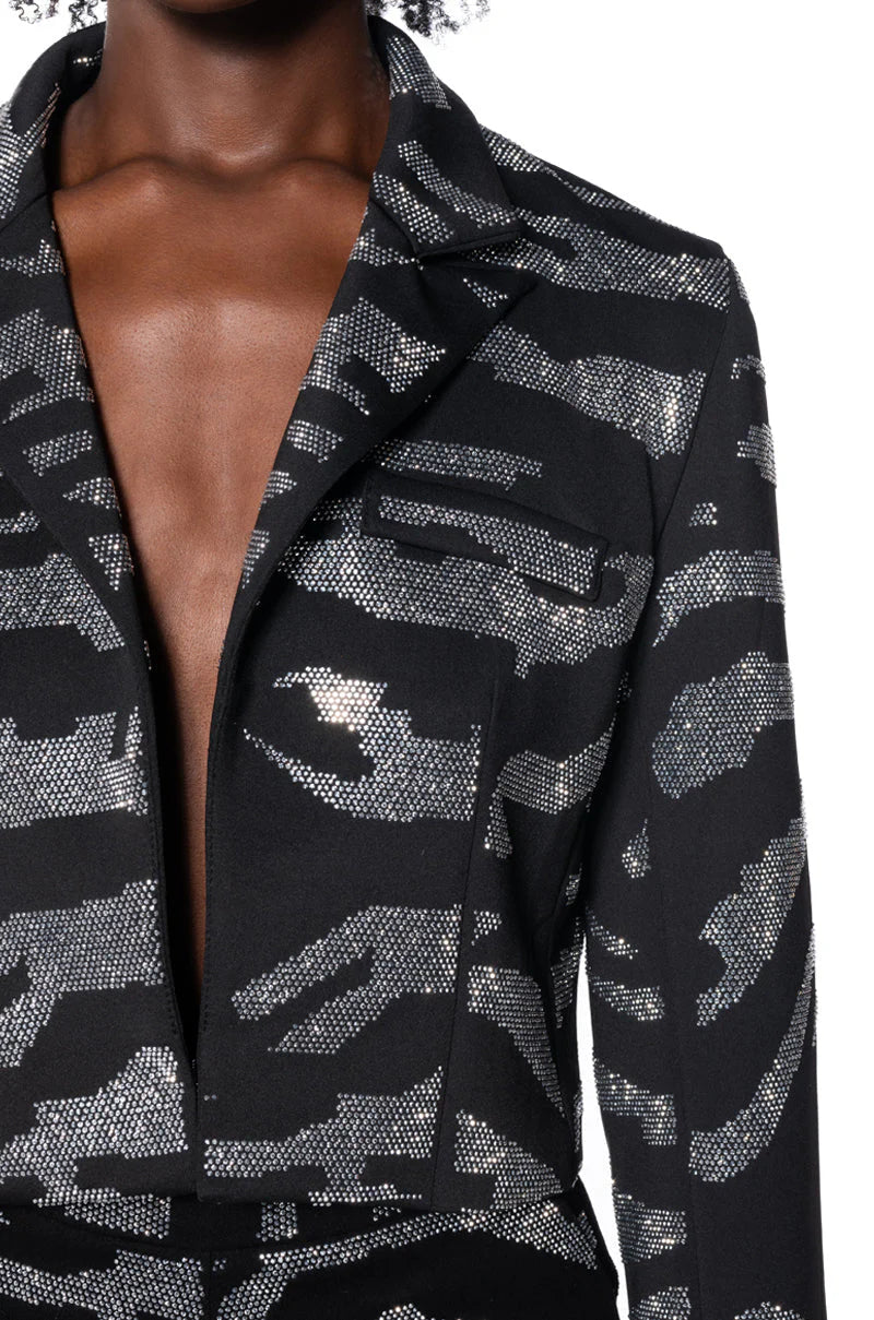 Pop Star Zebra Rhinestone Crop Blazer