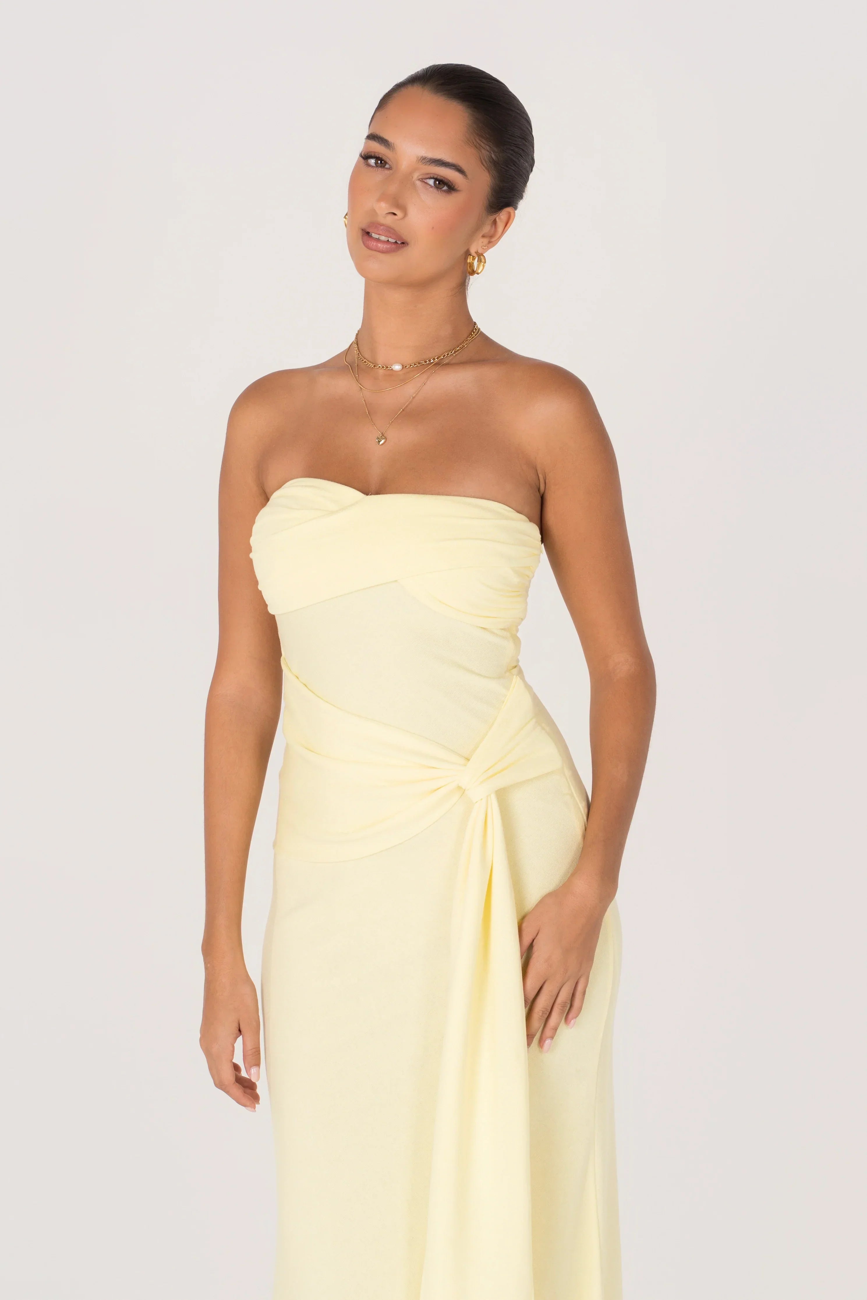 Sorelle Strapless Maxi Dress With Drape Detail