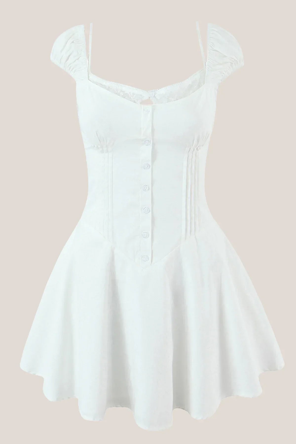 White Cap Sleeves A Line Cotton Mini Dress