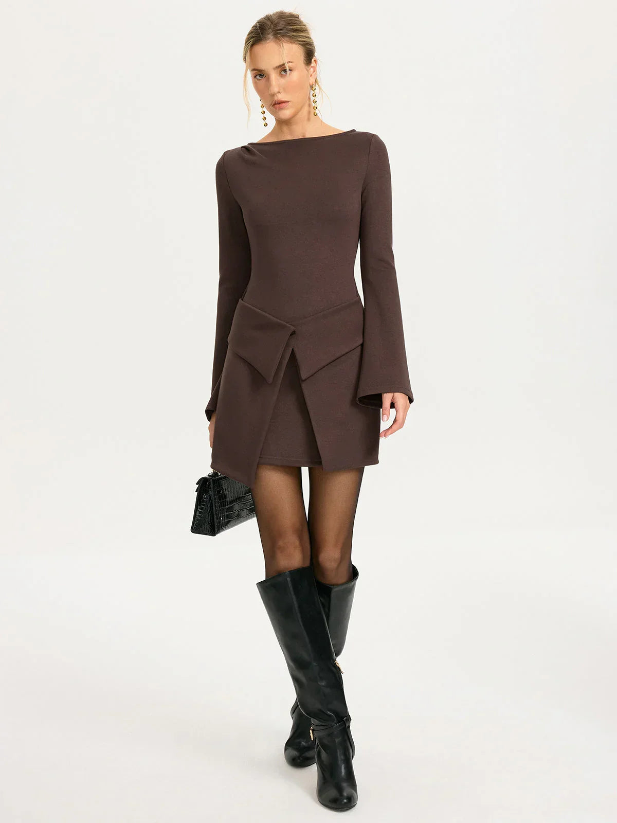 2 In 1 Wrap Long-Sleeve Mini Dress