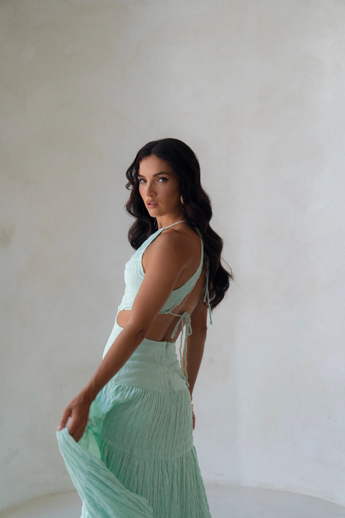 Mikayla Mint Green Halter Maxi Dress
