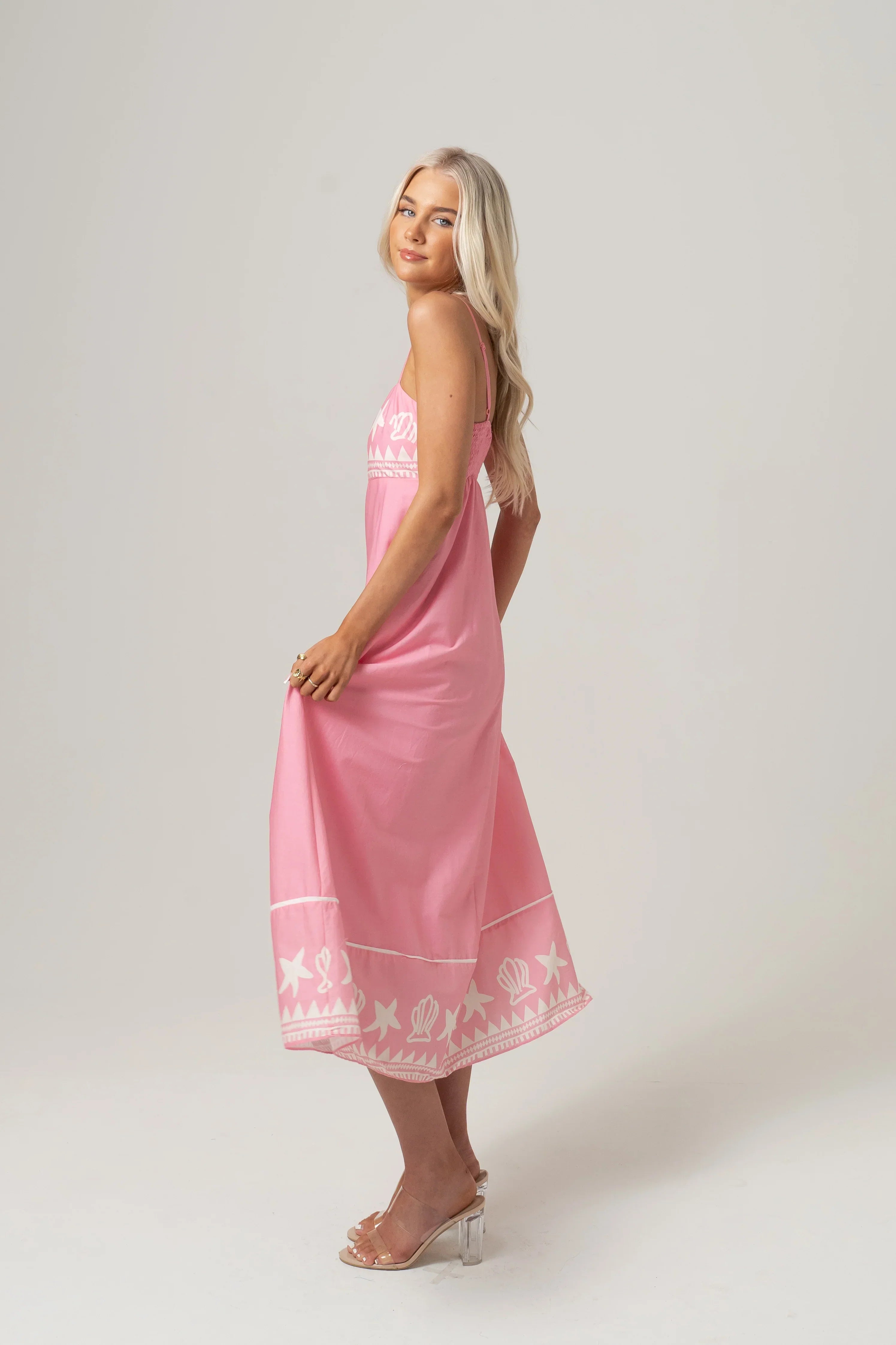 Delphine Pink Maxi Dress With Shell Print