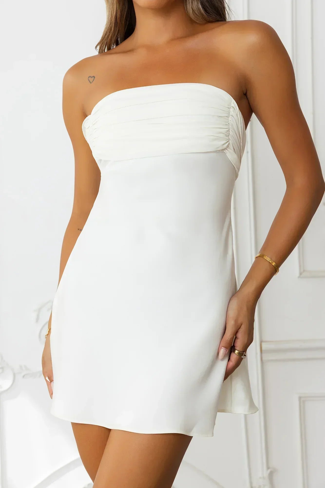 Like A Dream Off Shoulder Satin Mini Dress